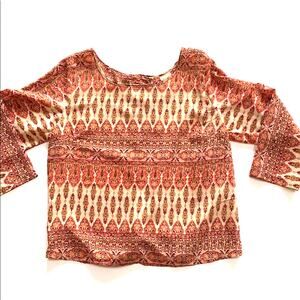 Japna top open wrap back silky peach & cream IKAT pattern Boho festival size L